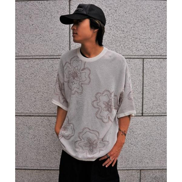 tシャツ B omnivore/ビーオムニボー  RNフラワー総柄JQD クルーネックS/S メンズ...
