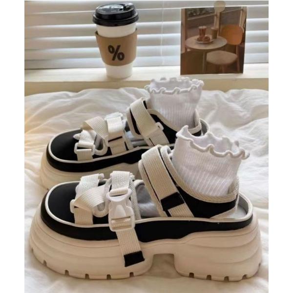 サンダル 軽やか厚底ラウンドサンダル 靴底6cm レディース