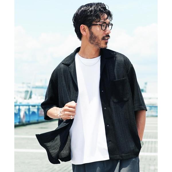 シャツ メッシュ ドライタッチ ビッグシルエット オープンカラー シア―シャツ メンズ