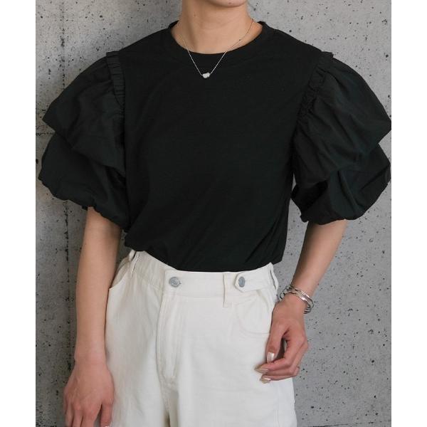 tシャツ ダブルフリル袖異素材カットソー レディース