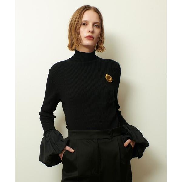 ニット セーター タフタバルーンスリーブコンビプルオーバー レディース