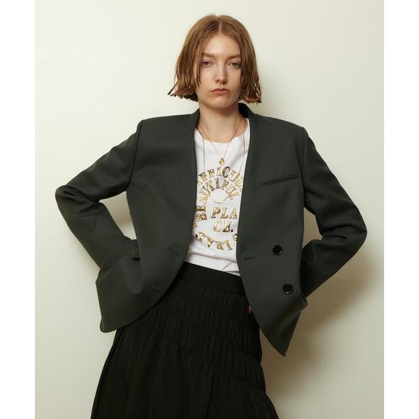 コート アウター ウールサージノーカラージャケット レディース