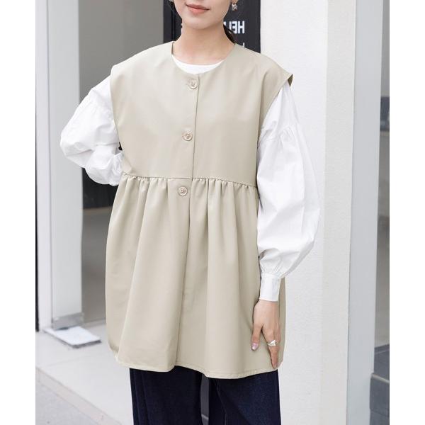 ベスト ジレ ペプラムシルエットラウンドネックベスト レディース