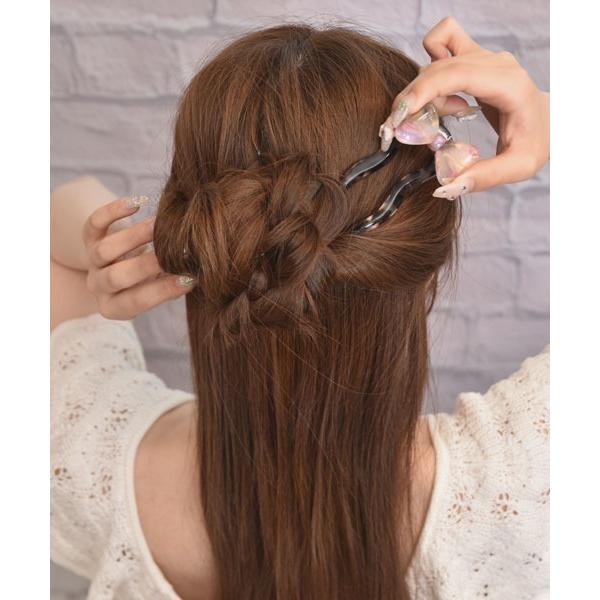 「float」マーブル ビッグリボン デザインかんざし/ヘアスティック「着物/浴衣」