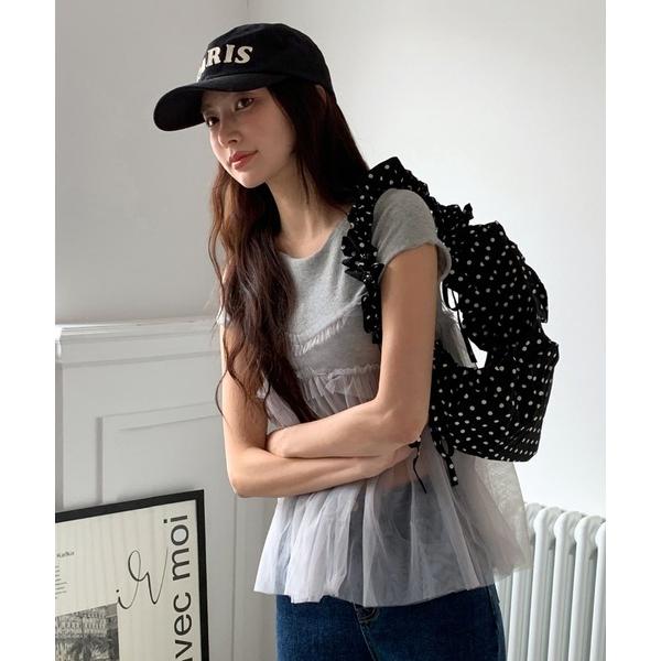 tシャツ シフォンレースレイヤードキャミ+TシャツSET レディース