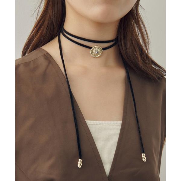 ネックレス アンティーク ボタン コード チョーカー レディース