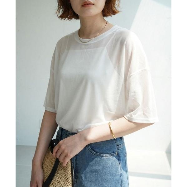 tシャツ 「インナーキャミソール付き」シアードルマンTシャツ/シアー/着回し/5分袖/大人シアーTシ...