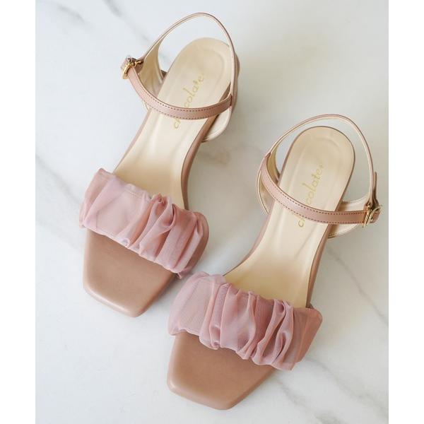 サンダル スクエアトゥ レースギャザー ストラップサンダル「日本製」 レディース