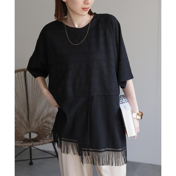 tシャツ スリットフリンジTシャツ レディース