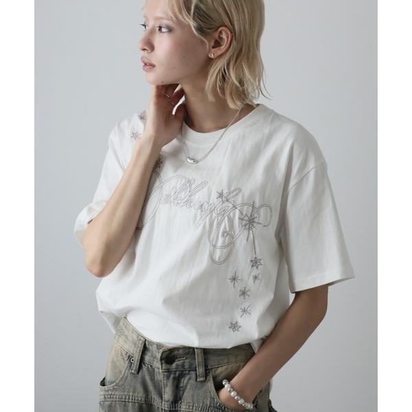 tシャツ 半袖 エンブロイダリーロゴデザインＴシャツ レディース