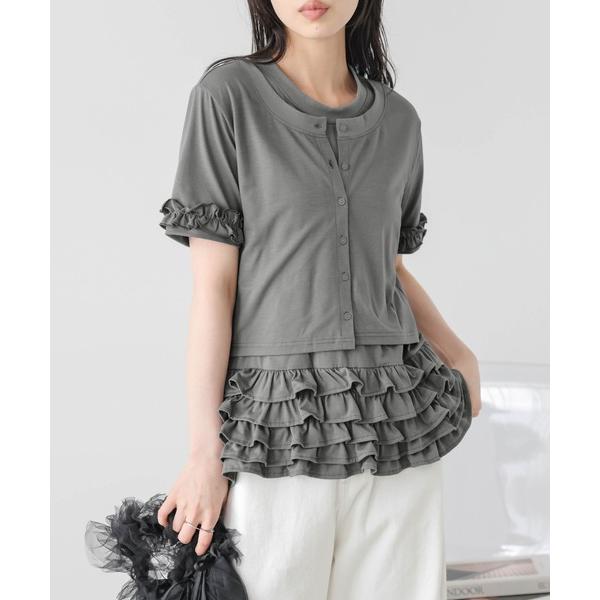 ブラウス シャツ ティアードフリル ドッキングトップス レディース