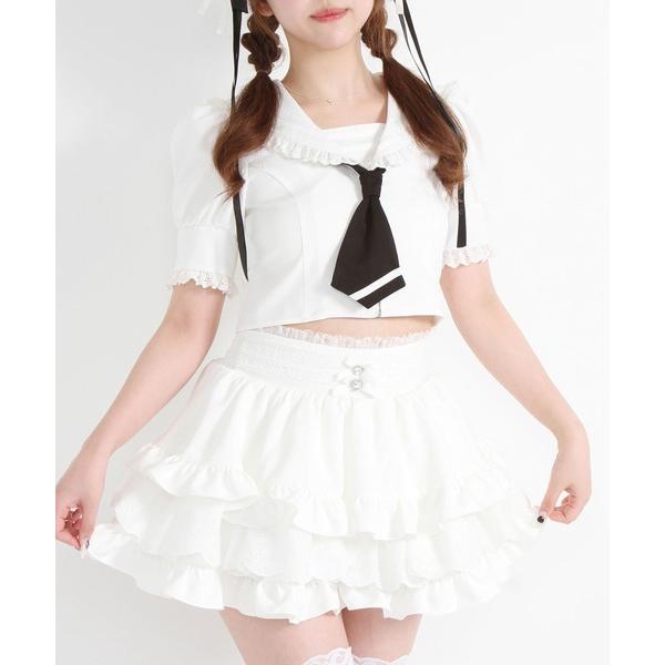 ブラウス シャツ フリルセーラーカラークロップド丈半袖トップス「大きいサイズ有」 レディース