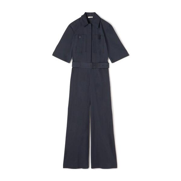 オールインワン ストレッチポプリン ハーフスリーブジャンプスーツ レディース