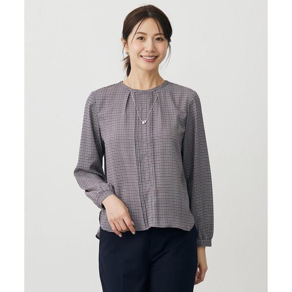 ブラウス シャツ デシンハウンドトゥースプリント ブラウス レディース