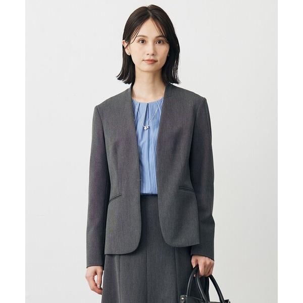 ジャケット ノーカラージャケット 「洗える」T/Rアルガンシルク ノーカラー ジャケット レディース