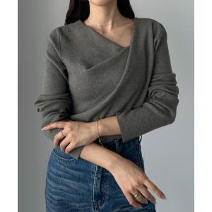 ニット セーター ドレープアシメネックニットトップス レディース