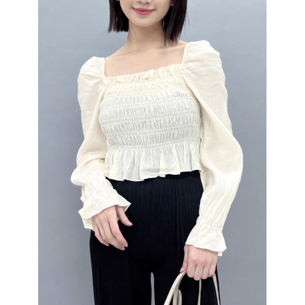 ブラウス シャツ 「＆soiree」スクエアネックワッシャーシャーリングブラウス レディース