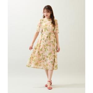 ワンピース 夏 半袖 「手洗いOK」アンティークローズプリントワンピース