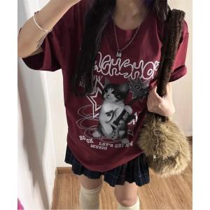 tシャツ 半袖 キャットロックゆったり半袖Tシャツ レディース