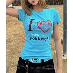 tシャツ 半袖 I LOVEハートプリントTシャツ レディース