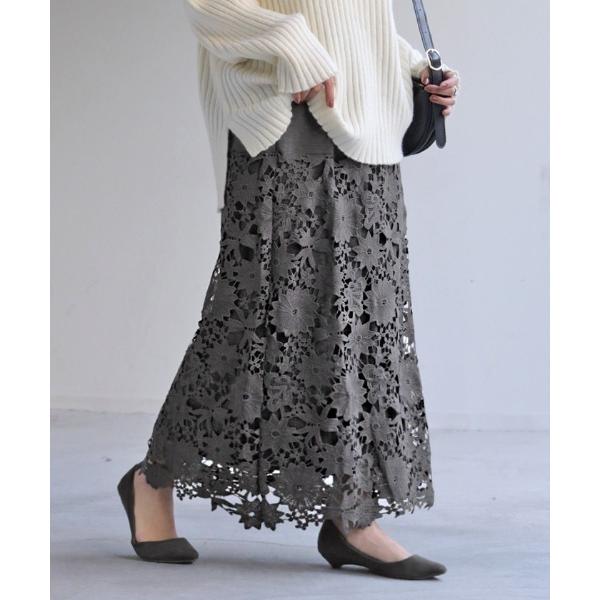 スカート 花柄レースドッキングスカート