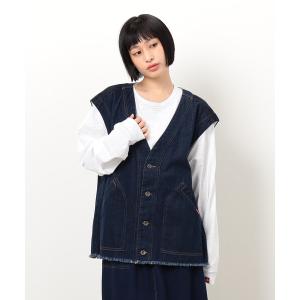 ベスト ジレ デニムフリンジベスト レディース