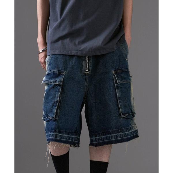 ジーンズ Faded cut-off half denim/色落ち加工カットオフハーフデニム メンズ...