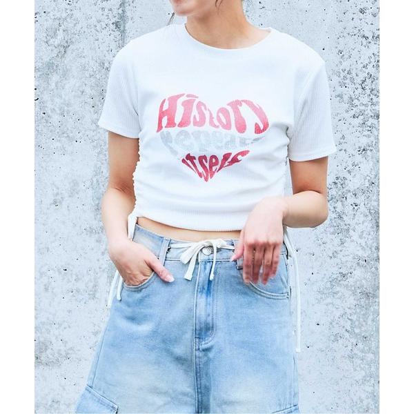 tシャツ 「ラメハート×くしゅギャザー」韓スト映えクロップドT レディース