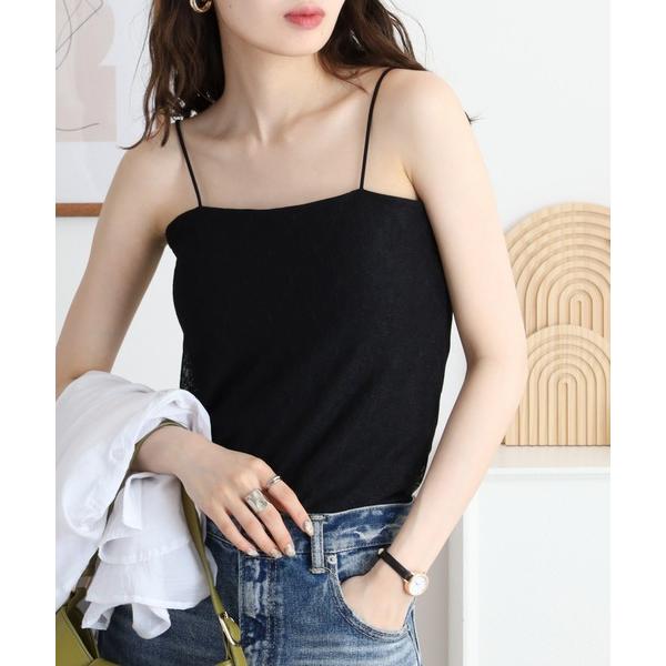 キャミソール カップ付きシアーレースペアキャミ