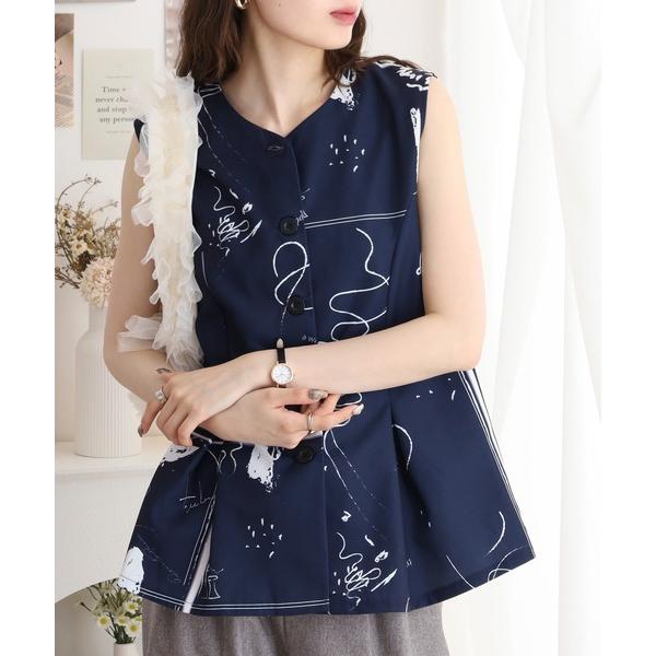 ベスト ジレ アート柄プリントベスト レディース