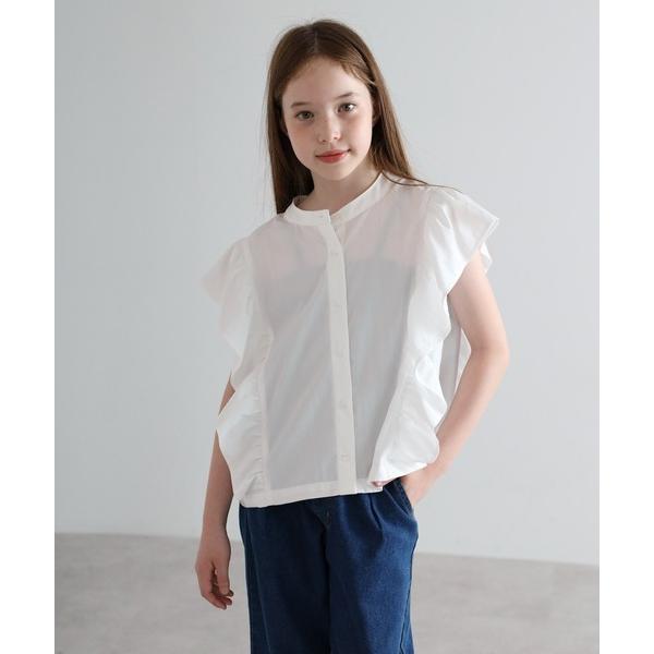 ブラウス シャツ 「3-10才対応」バンドカラースクエアフリルポンチョシャツ キッズ 子供服 女の子