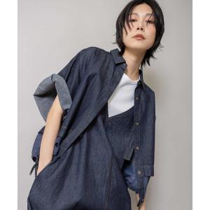 ブラウス シャツ 夏 6ozスラブデニム×シアーデニムドッキングシャツ レディース