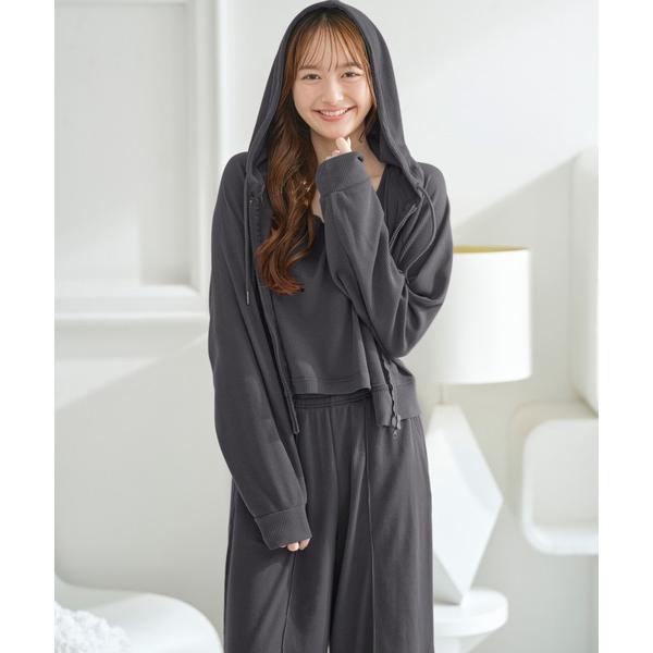 パジャマ ルームウェア 「やわらか綿混ワッフル素材♪」「ショートパーカー」ワッフルルームウエア3点セ...