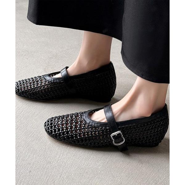 パンプス DECADE CLASSIC メッシュ編みバレエメリージェーンシューズ