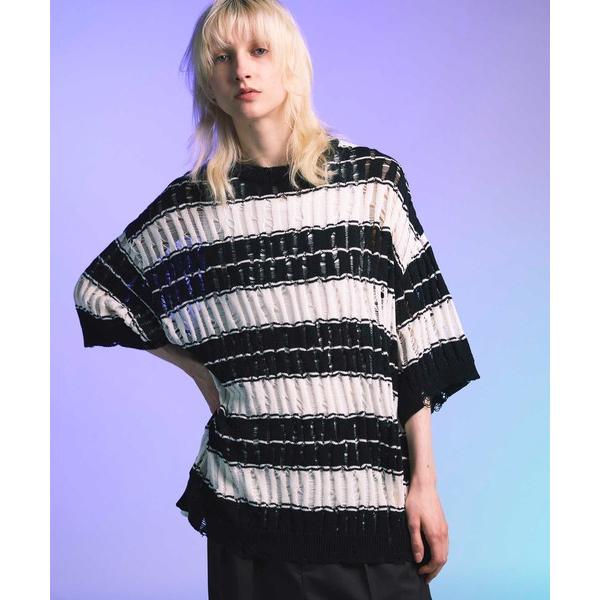 セーター ニット 「UNISEX」Prime-Over Damage Mesh Border Sle...