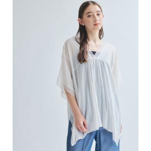 ブラウス シャツ 夏 強撚気流染めレーストップス「手洗い可能」 レディース