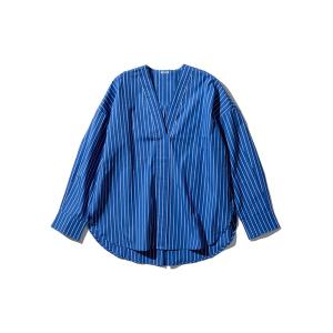 シャツ COTTON STRIPE SHIRT / V NECK Blue M メンズ