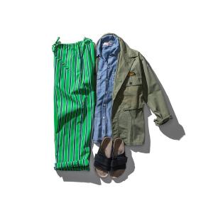 パンツ COTTON STRIPE REGULAR PANTS Green M メンズ