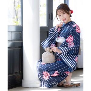 utatane 浴衣 浴衣2点セット 紺ぼかし縞つゆくさ レディース