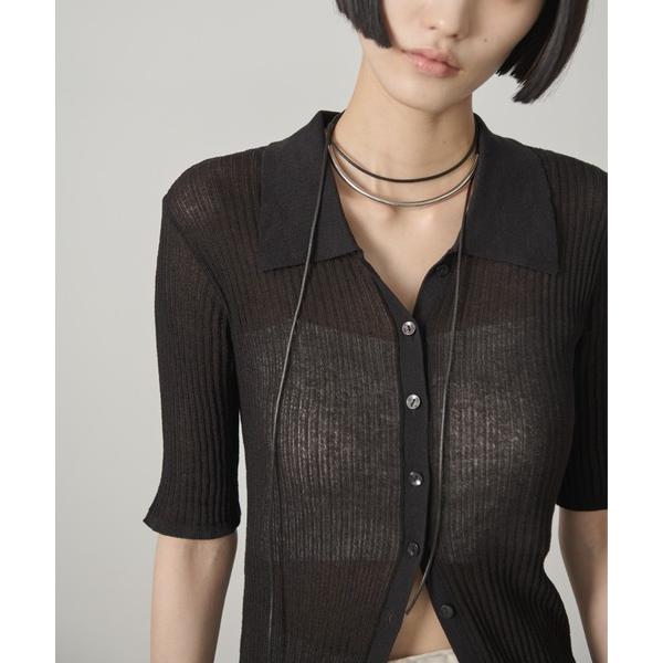 シアーリブポロニットトップス レディース