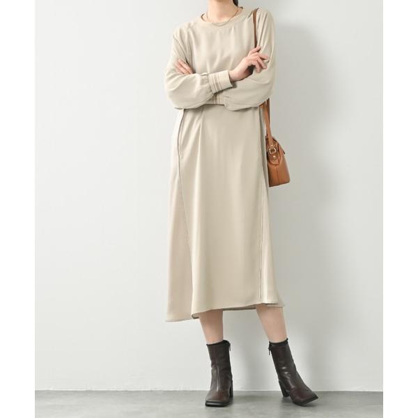 ワンピース １枚でサマになる♪異素材コンビふんわりワンピース｜ワンピース 異素材 バックギャザー き...