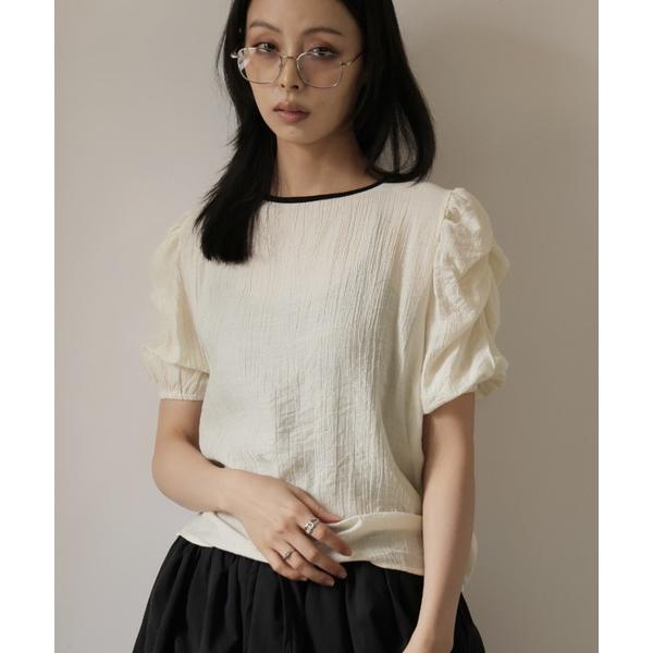 ブラウス シャツ ギャザーパフスリーブブラウス レディース