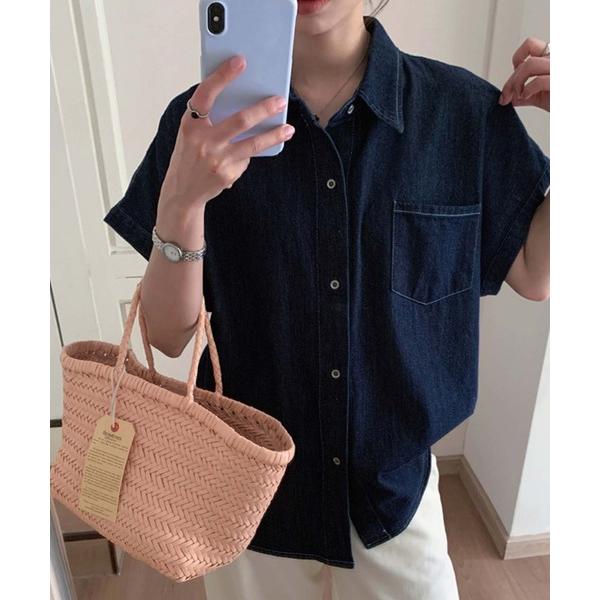 ブラウス シャツ フレンチスリーブデニムシャツ レディース