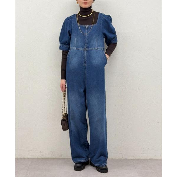オールインワン デニムパフオールインワン レディース