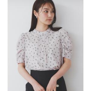 ブラウス シャツ 半袖 柄プリントピンタックブラウス「洗濯機洗い可／イージーアイロン／防シワ」 レディース