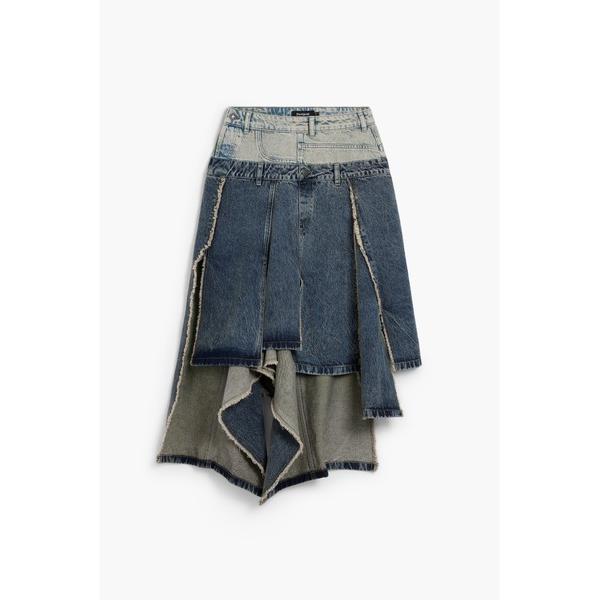 デニムスカート パンツ風デザイン レイヤード デニムロングスカート