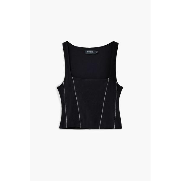 キャミソール コルセットアクセント デニム風タンクトップ