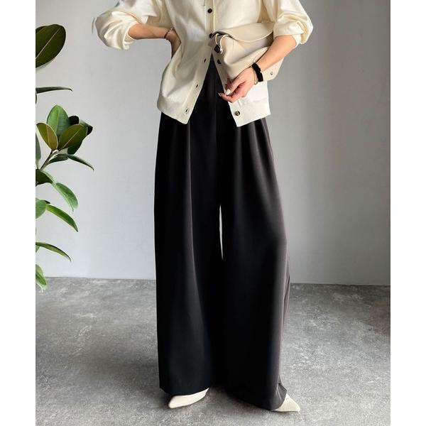 スラックス パンツ 入園式 体型カバーも叶う、ラクなのにきれい見え。２タックワイドスラックス（セット...