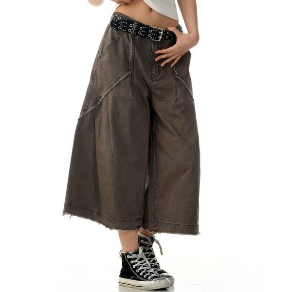 ジーンズ Damaged wide half denim pants / ダメージ加工 ワイドハーフ...