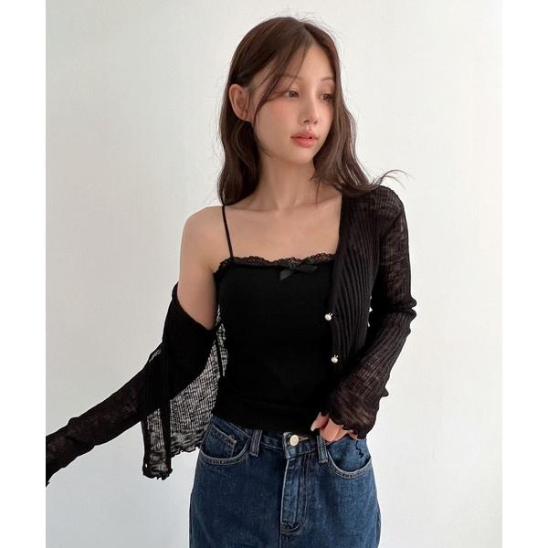 カーディガン 「着用動画あり・5色展開」パールボタンフリルカーディガン レディース